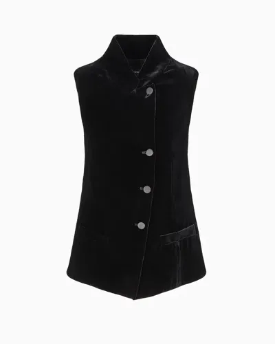 Emporio Armani Liquid-velvet Waistcoat With Off-centre Closure In Black