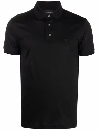 Emporio Armani Logo-patch Cotton Polo Shirt In Black