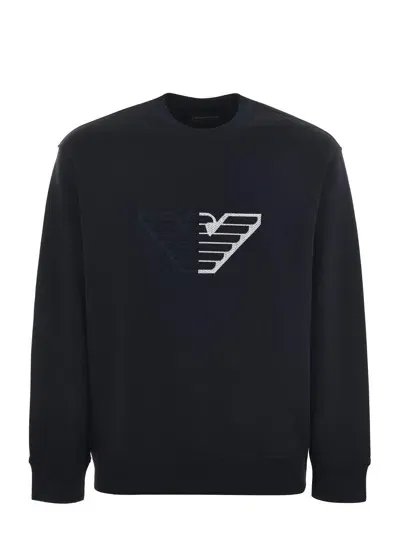 Emporio Armani Logo-embossed Crewneck Sweatshirt In Blue