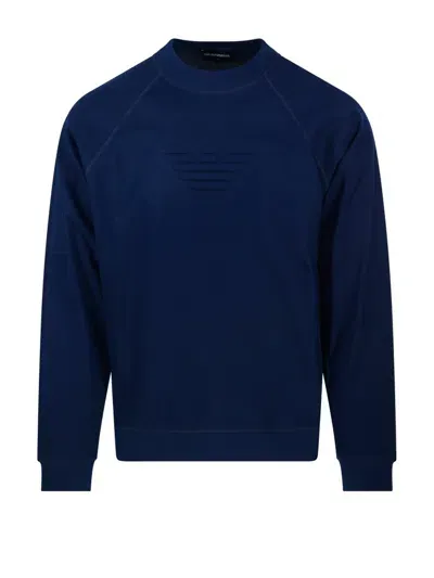 Emporio Armani Logo Embossed Crewneck Sweatshirt In Blue