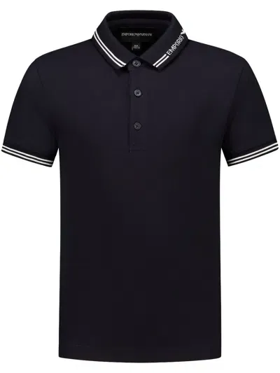 Emporio Armani Kids' Logo-embroidered Collar Polo Shirt In Blue