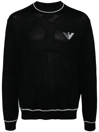 Emporio Armani Logo-jacquard Sweater In Black