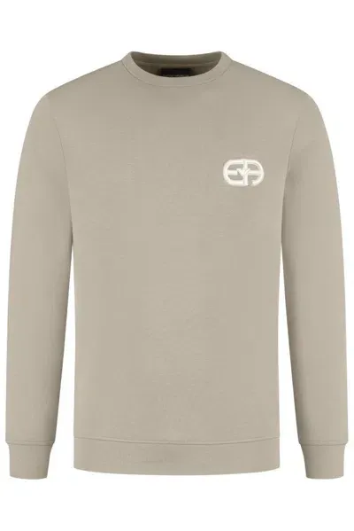 Emporio Armani Logo Patch Crewneck Sweatshirt In Beige