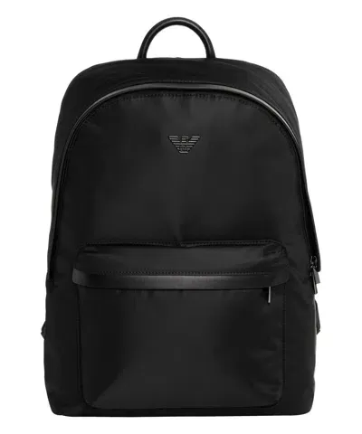 Emporio Armani Logo Plaque Zipped Backpack In Black