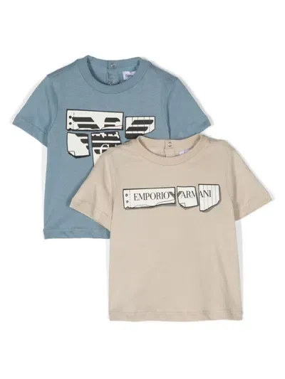 Emporio Armani Babies' Logo-print T-shirt Set In Blue