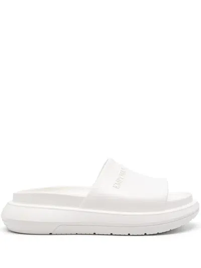 Emporio Armani Logo-embossed Slides In White