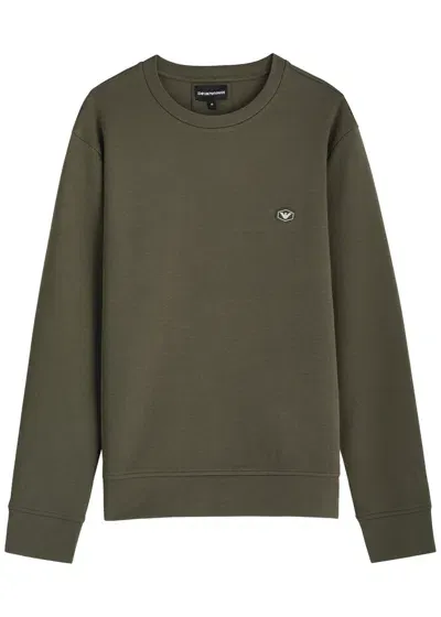 Emporio Armani Raised Logo-detail Cotton Blend Sweatshirt In Khaki