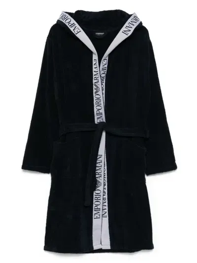 Emporio Armani Logo-tape Bath Robe In Blue