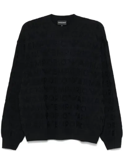 Emporio Armani Logo Wool Sweater In Blue