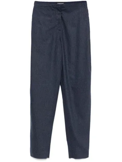 Emporio Armani Mélange-effect Trousers In Blue