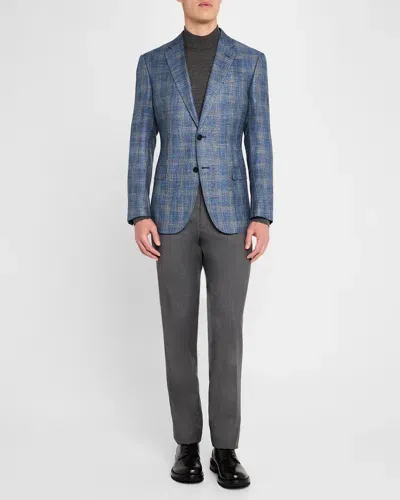 Emporio Armani Men's Brushed Plaid Sport Coat In Fancy Blue