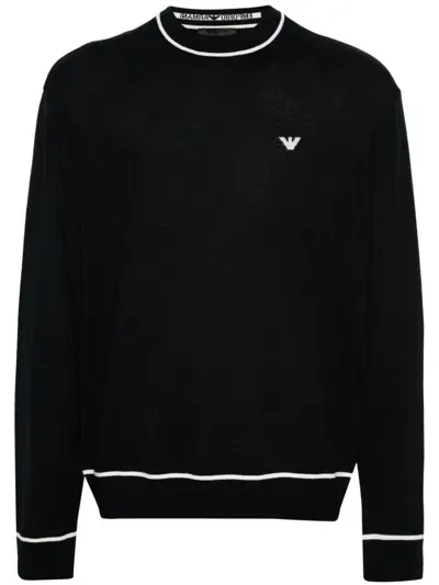 Emporio Armani Wool Crewneck Sweater In Blue