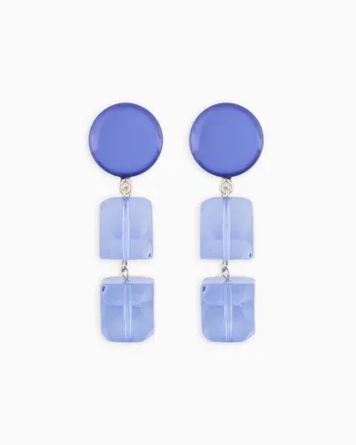 Emporio Armani Oversized Pendant Earrings With Transparent Elements In Blue