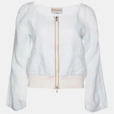 Pre-owned Emporio Armani Pale Blue Zip Up Cropped Jacket M