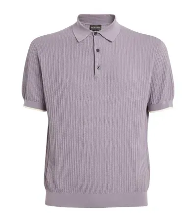 Emporio Armani Patterned-knit Polo Sweater In Purple