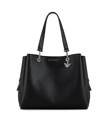 Emporio Armani Pebble-textured Tote Bag In Nero/nero