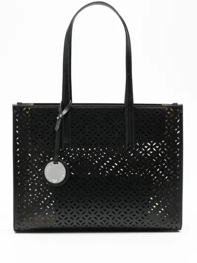 Emporio Armani Perforated Medium Tote Bag In Black