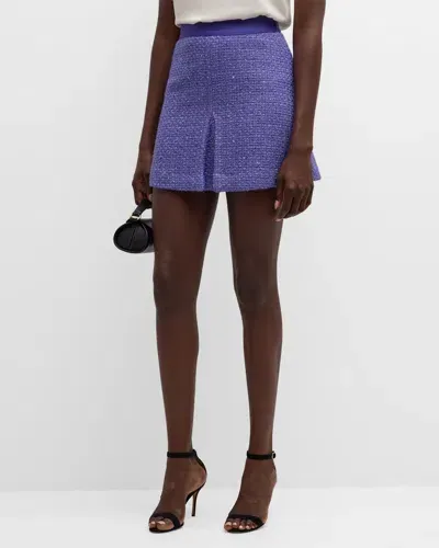 Emporio Armani Pleated Sequin Tweed Mini Skirt In Solid Medium Purple