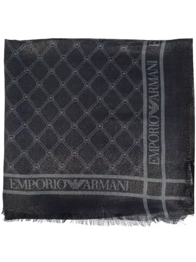 Emporio Armani Monogram Scarf In Grey