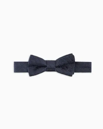 Emporio Armani Kids' Pure Silk Bow Tie With All-over Jacquard Logo Lettering In Blue