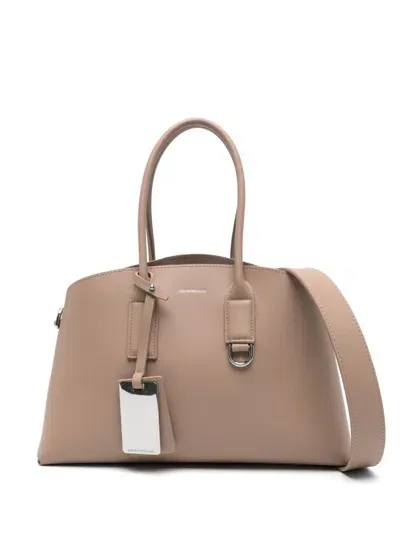 Emporio Armani Recycled Leather Medium Tote Bag In Beige