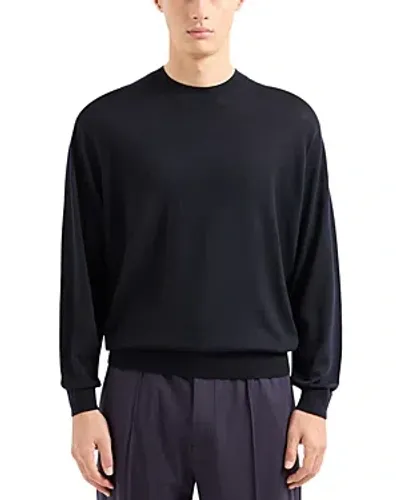 Emporio Armani Ribbed Trim Crewneck Sweater In Navy Blue