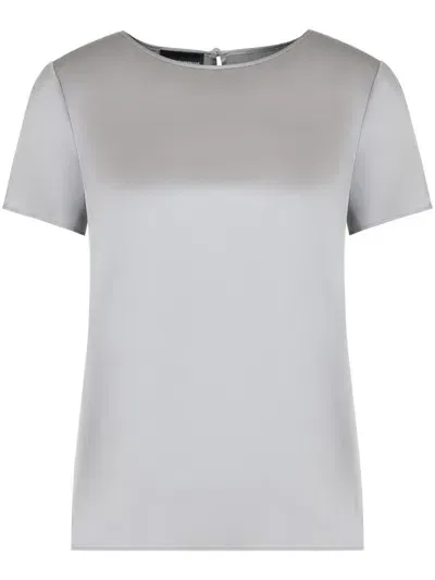 Emporio Armani Satin Short-sleeve Blouse In Grey