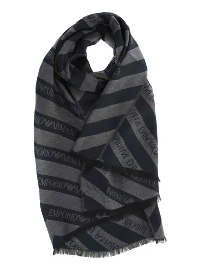 Emporio Armani Scarf In Nero/grigio Scuro