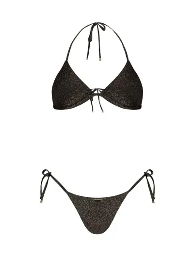 Emporio Armani Logo-plaque Metallic Triangle Bikini In Black