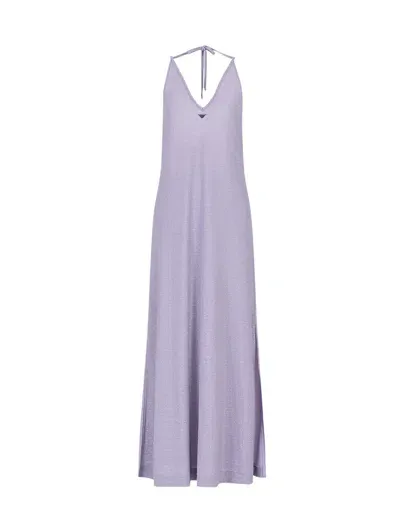 Emporio Armani Logo-appliqué V-neck Maxi Dress In Glicine