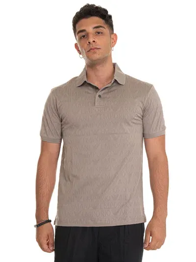 Emporio Armani Short Sleeve Polo Shirt In Greige