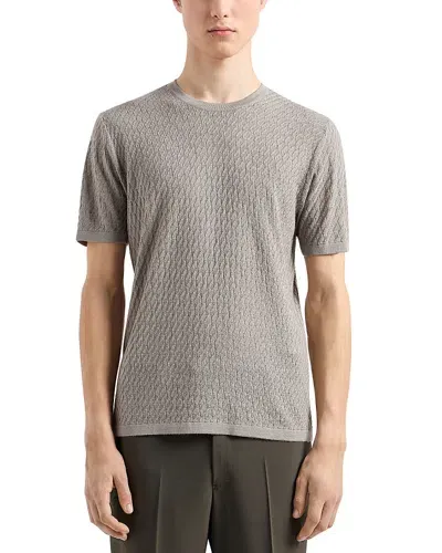 Emporio Armani Short Sleeved Jacquard Sweater Tee In Pearl Grey