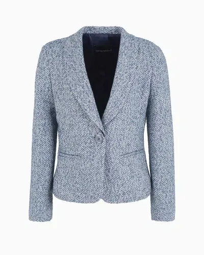 Emporio Armani Single-breasted Jacket With Shawl Collar, In Chevron-motif Lurex Tweed In Avion Blue