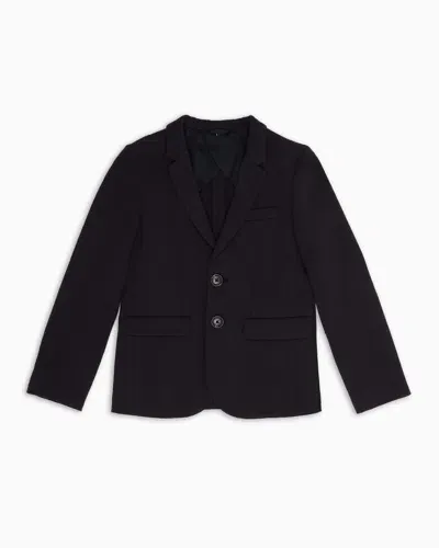 Emporio Armani Kids' Single-breasted, Stitched Jersey Jacket In Blue