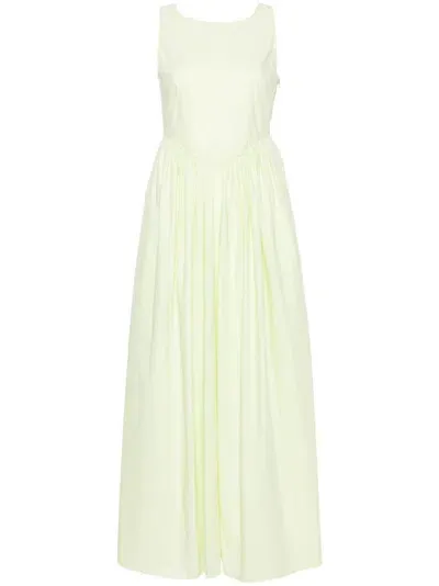 Emporio Armani Sleeveless Gathered Cotton Maxi Dress In Green