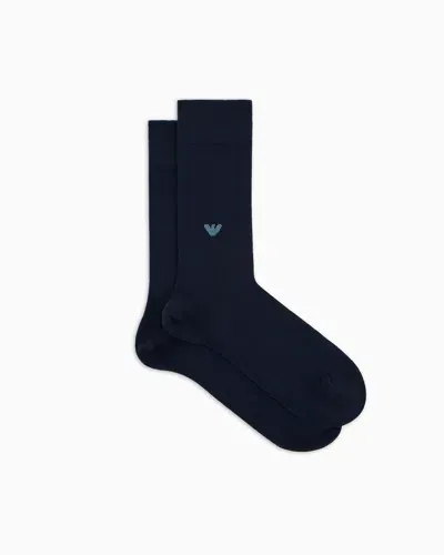 Emporio Armani Socken Aus Viskose Mit Adler-stickerei In Blue