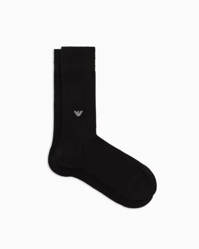 Emporio Armani Socken Aus Viskose Mit Adler-stickerei In Black