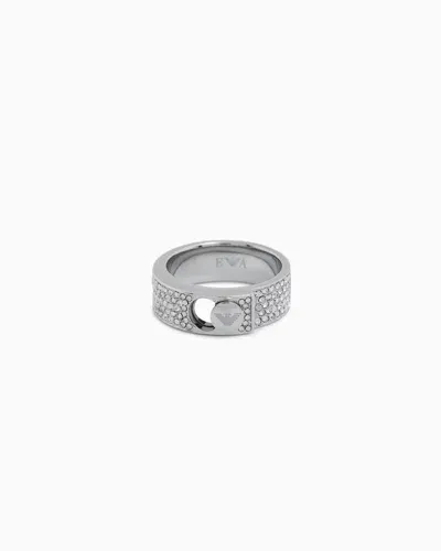 Emporio Armani Stainless Steel With Crystals Setted Band Ring In Multicoloured