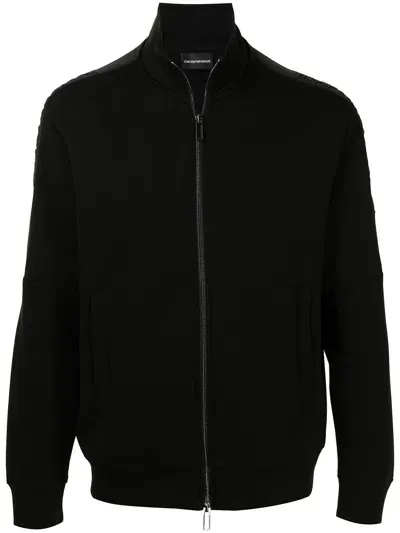 Emporio Armani Stand-collar Zipped Jumper In Black