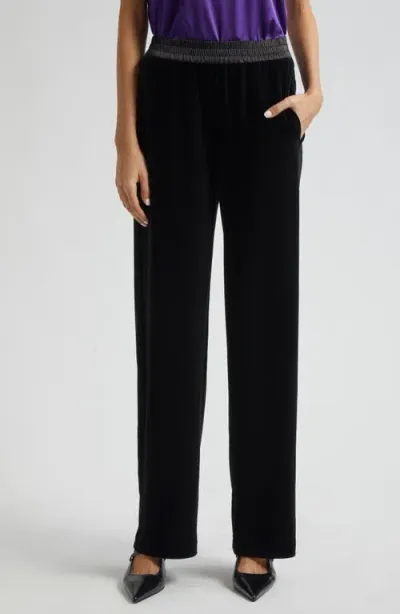 Emporio Armani Stretch Chenille Pants In Solid Black