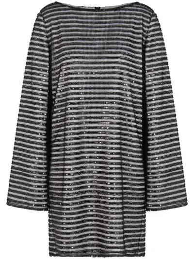 Emporio Armani Stripe-sequin Shift Dress In Black