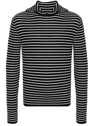 Emporio Armani Striped Sweater In Black