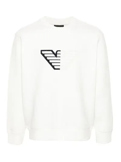 Emporio Armani Logo-embossed Jersey Sweatshirt In White