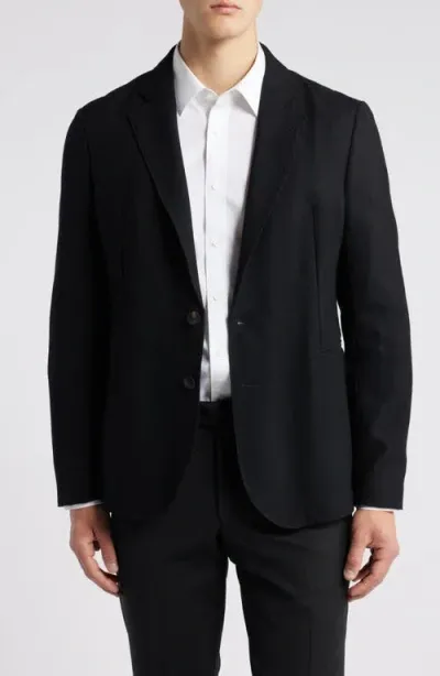 Emporio Armani Textured Black Wool Sport Coat In Solid Black