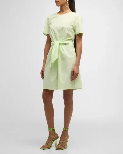 Emporio Armani Tie-waist Cutout Cotton Poplin Midi Dress In Lime Green