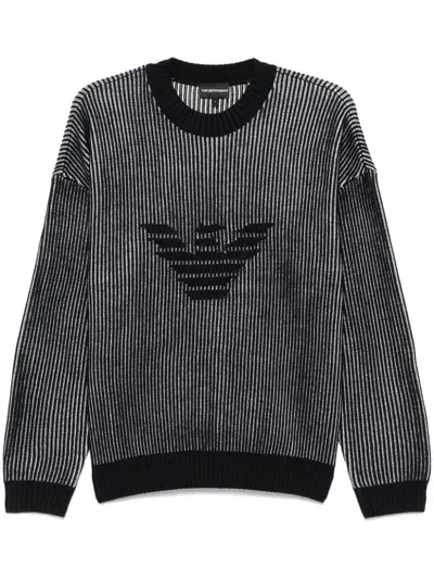 Emporio Armani Two-tone Fisherman's Knit Sweater In Blue