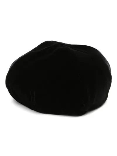 Emporio Armani Velvet Beret Hat In Black