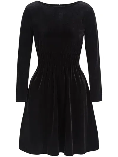 Emporio Armani Velvet Long-sleeved Peplum Dress In Black