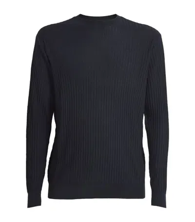 Emporio Armani Virgin Wool-blend Ribbed Sweater In Blue