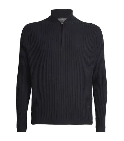 Emporio Armani Virgin Wool Rib-knit Sweater In Blue